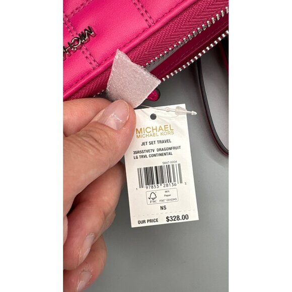 Michael Kors Jet Set Travel Large Continental Wallet Dragonfruit Pink MSRP $328 - Picture 5 of 5